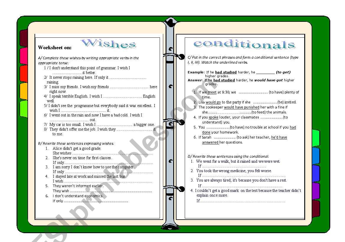wishes and conditionals worksheet