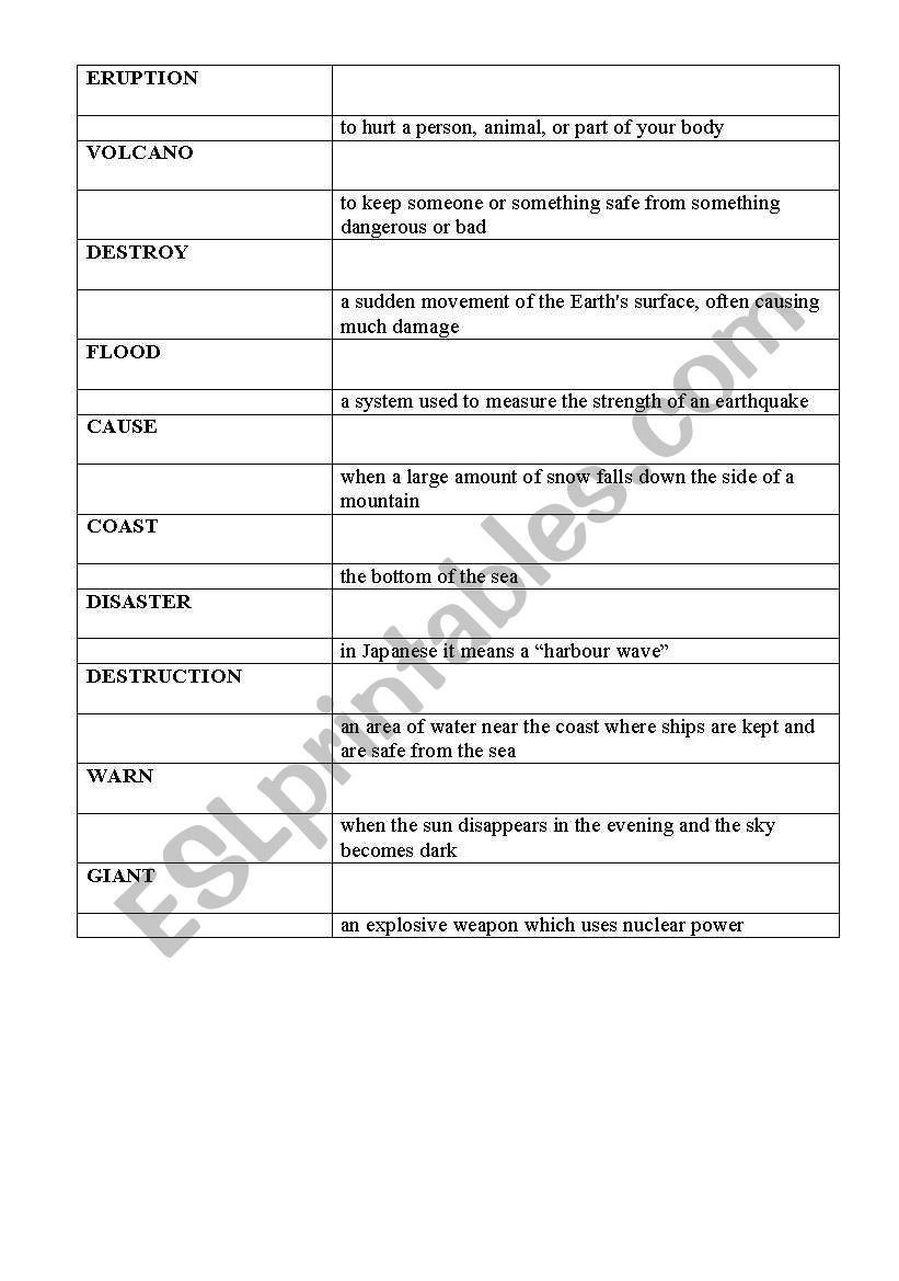 volcano. test worksheet