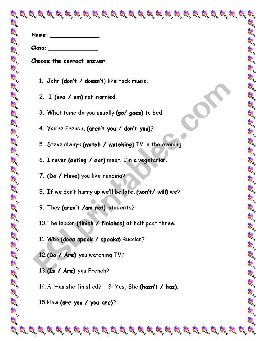 present worksheet