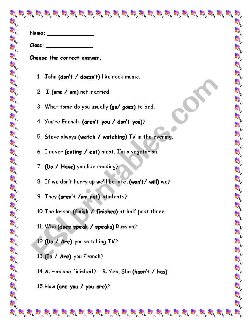 present worksheet