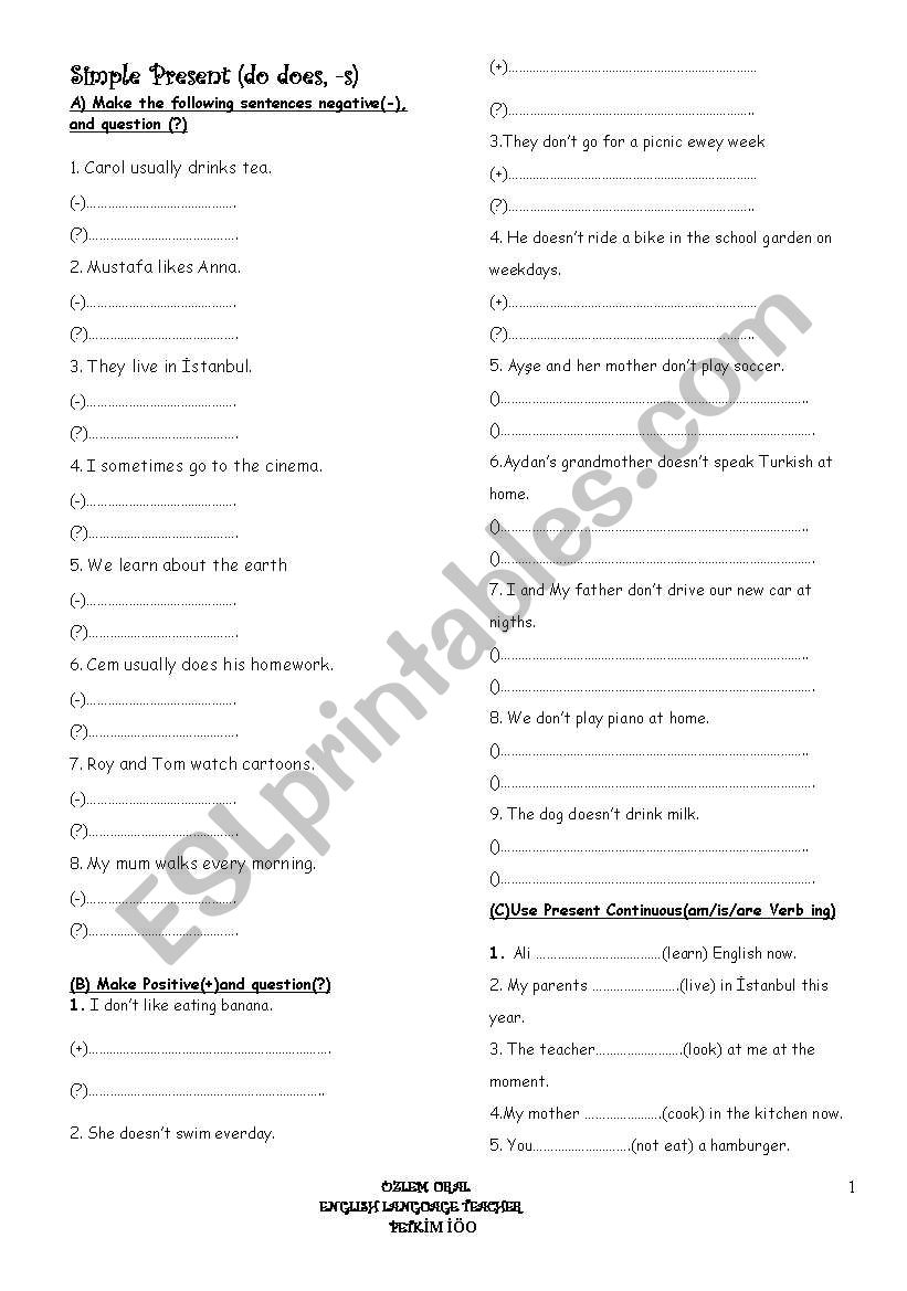 worksheet on present simple present continous and imperatives