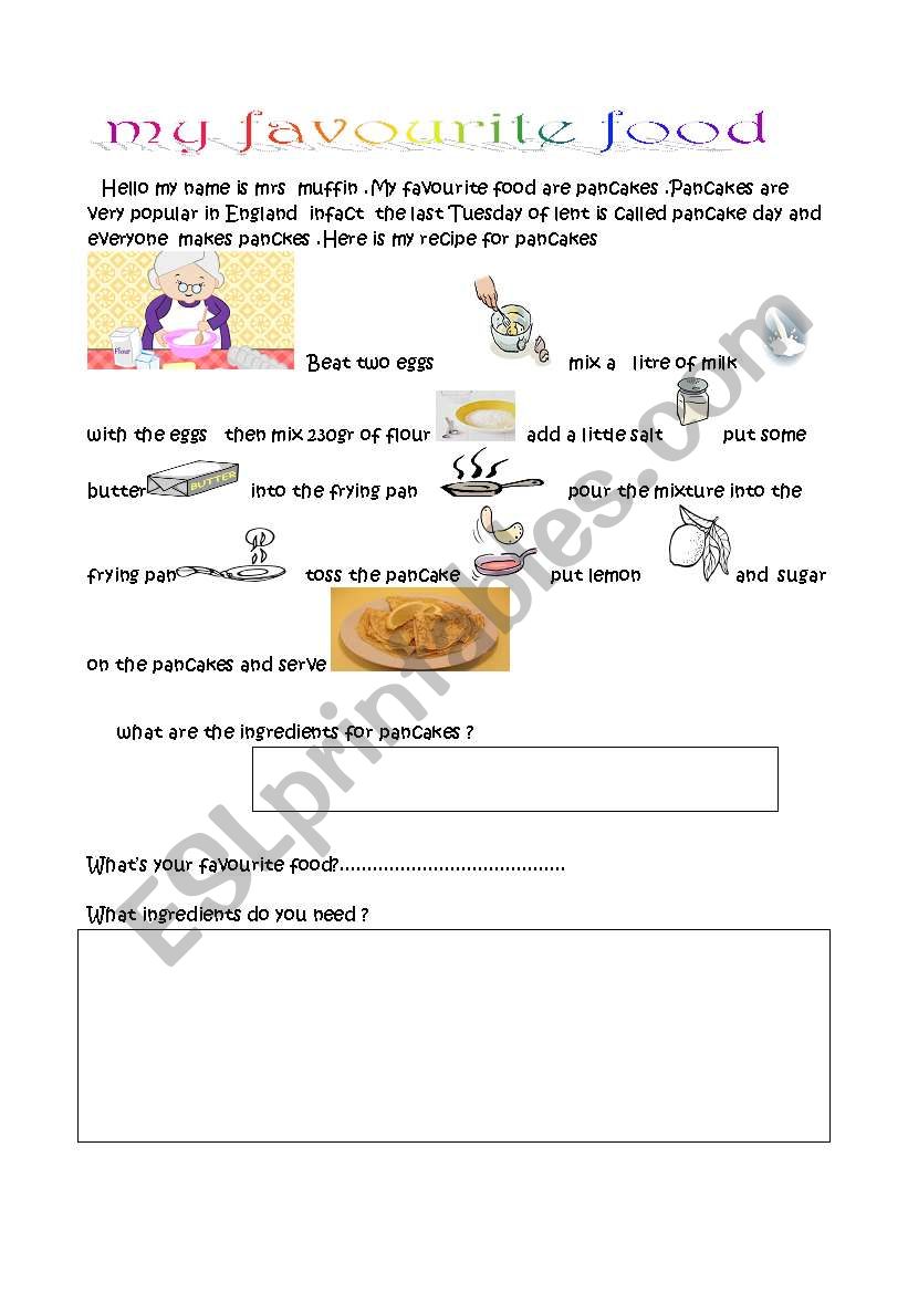  my favourite food worksheet