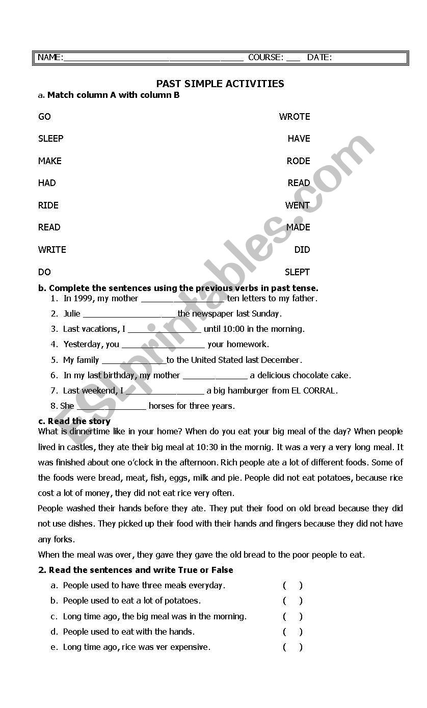 elementary test about past simple