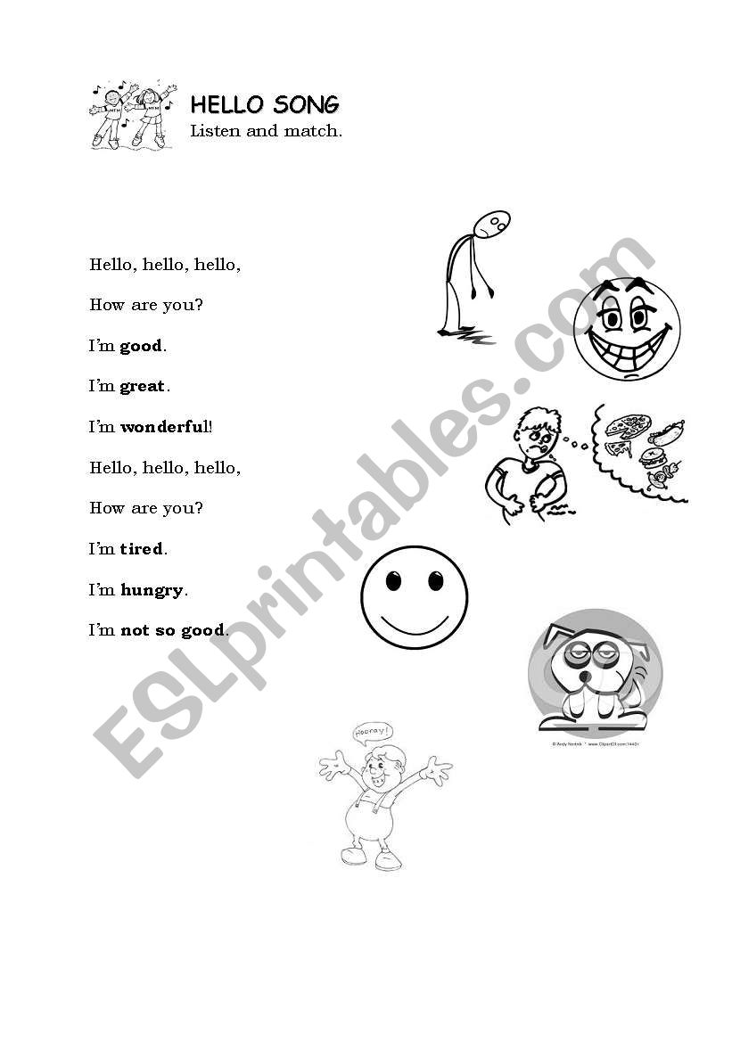 Felings: Hello song worksheet