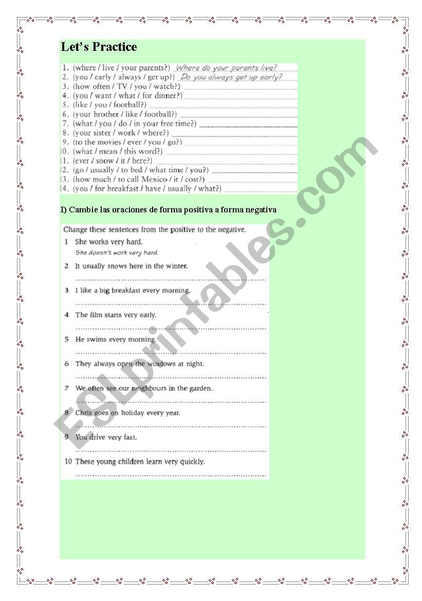 present simple  worksheet