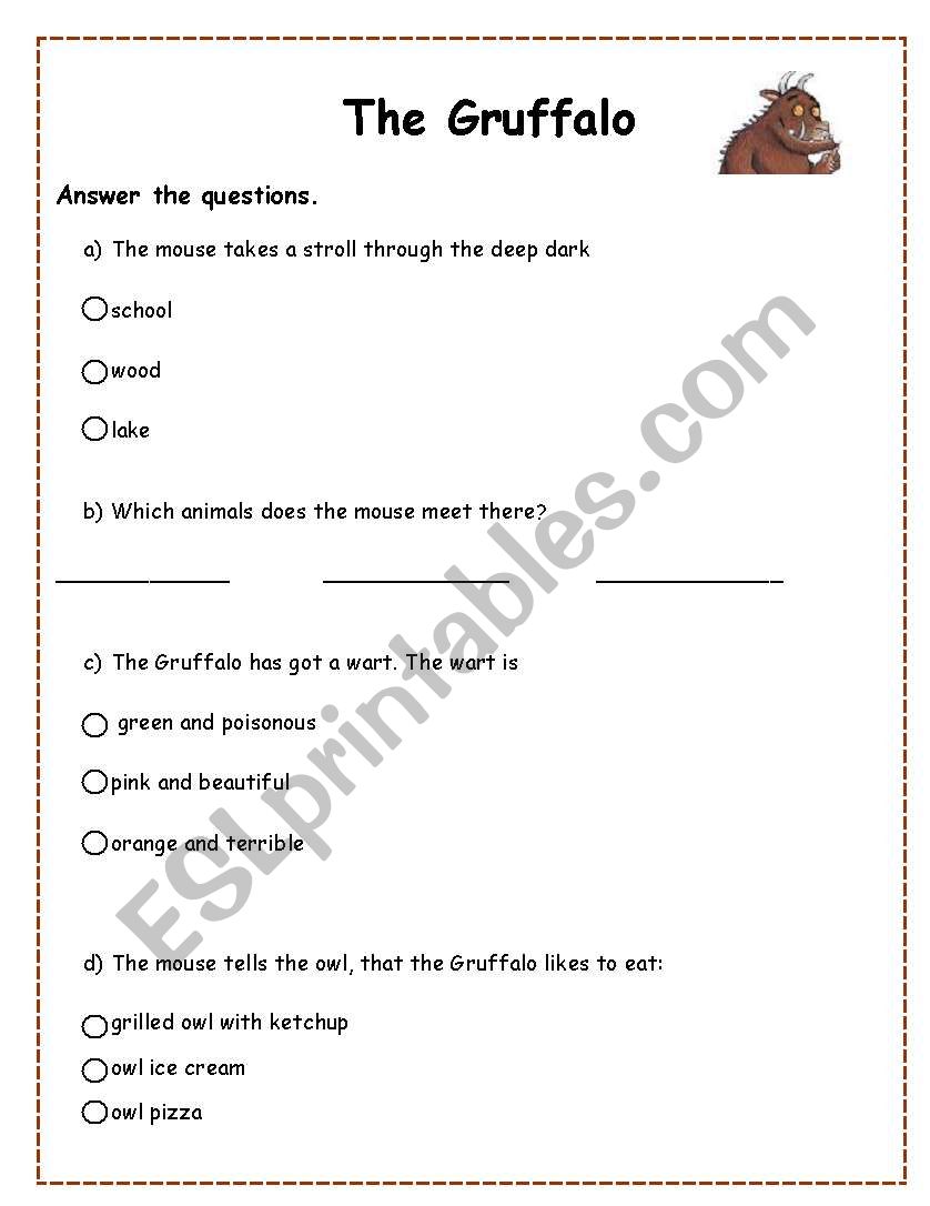 Gruffalo Worksheet worksheet