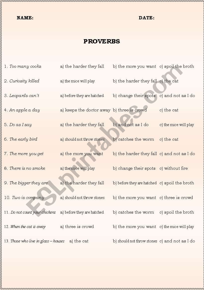 English Proverbs Exercise worksheet