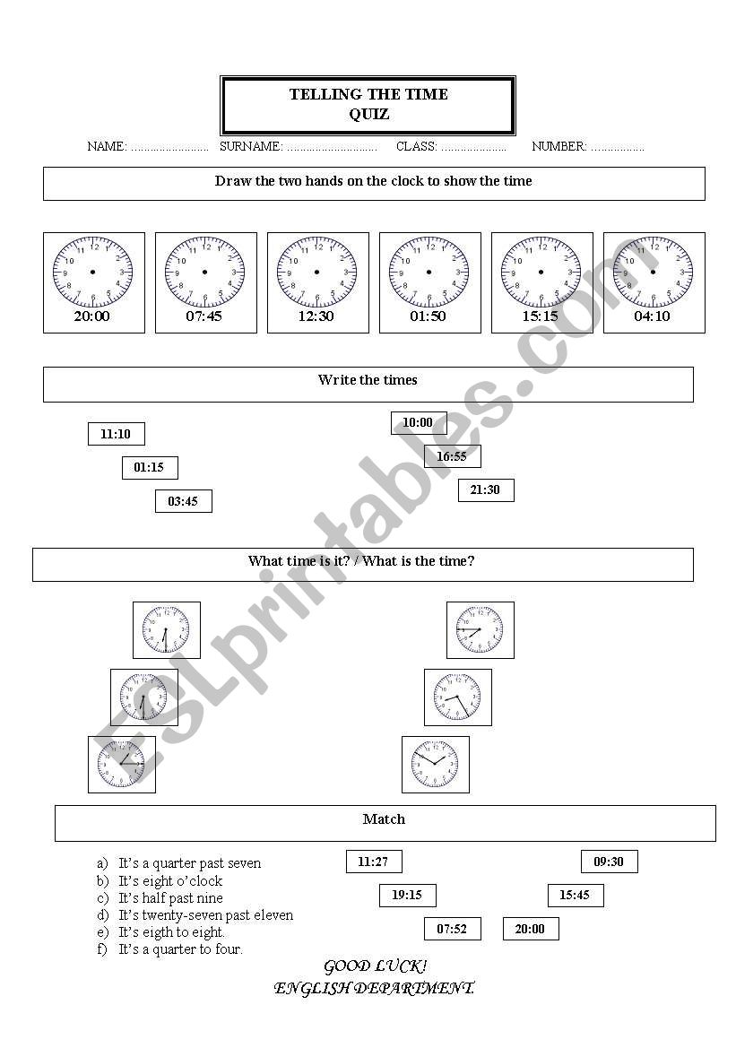 Whats the time ? worksheet