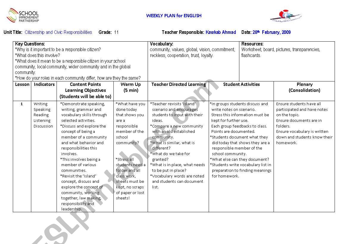 lesson plan about citizenship worksheet