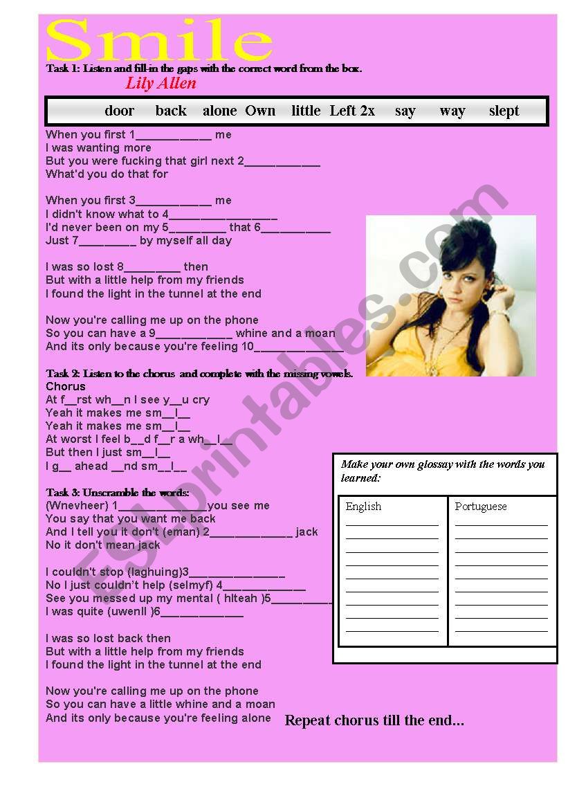 Smile - Lily Alen song worksheet