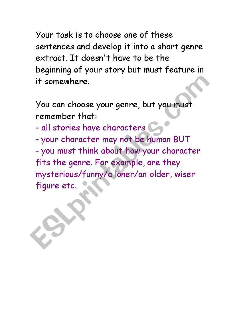Story sentence starters worksheet