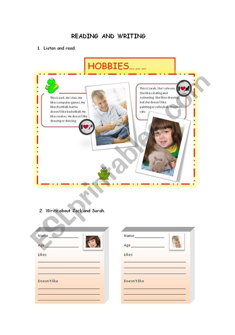 Hobbies worksheet