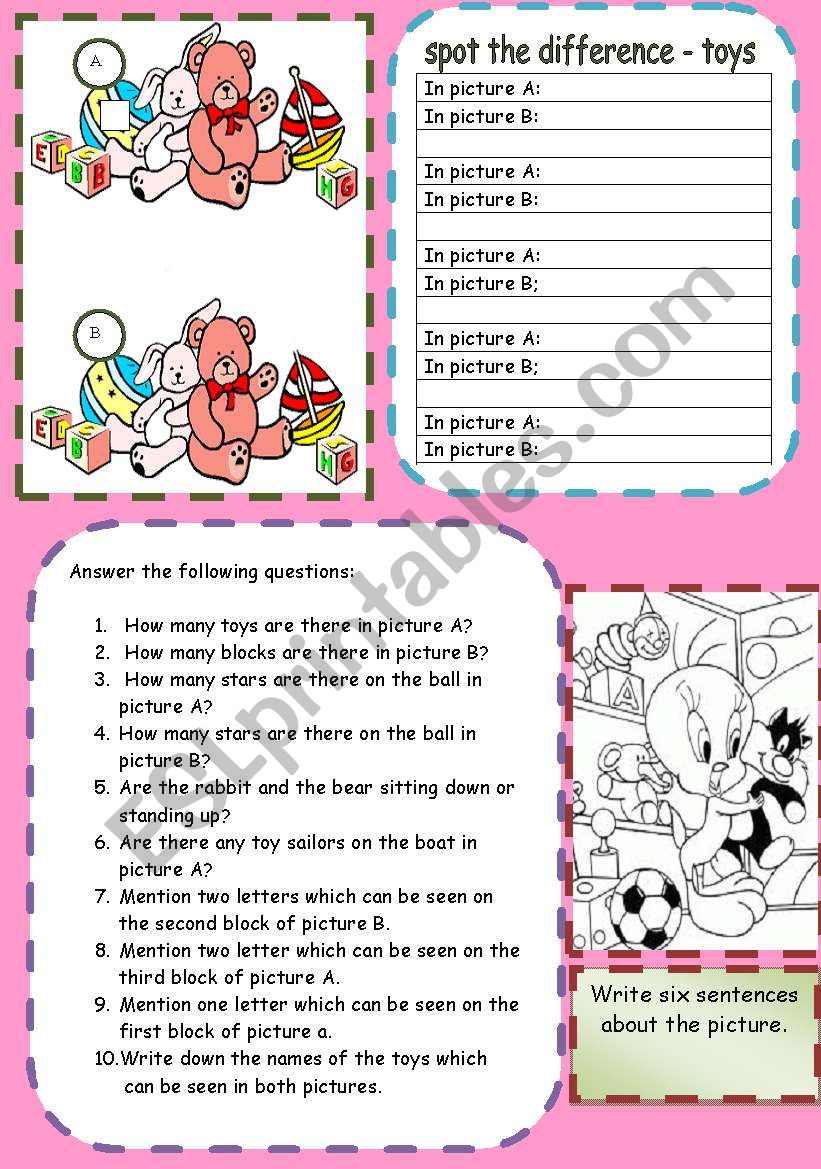 find the difference - toys worksheet