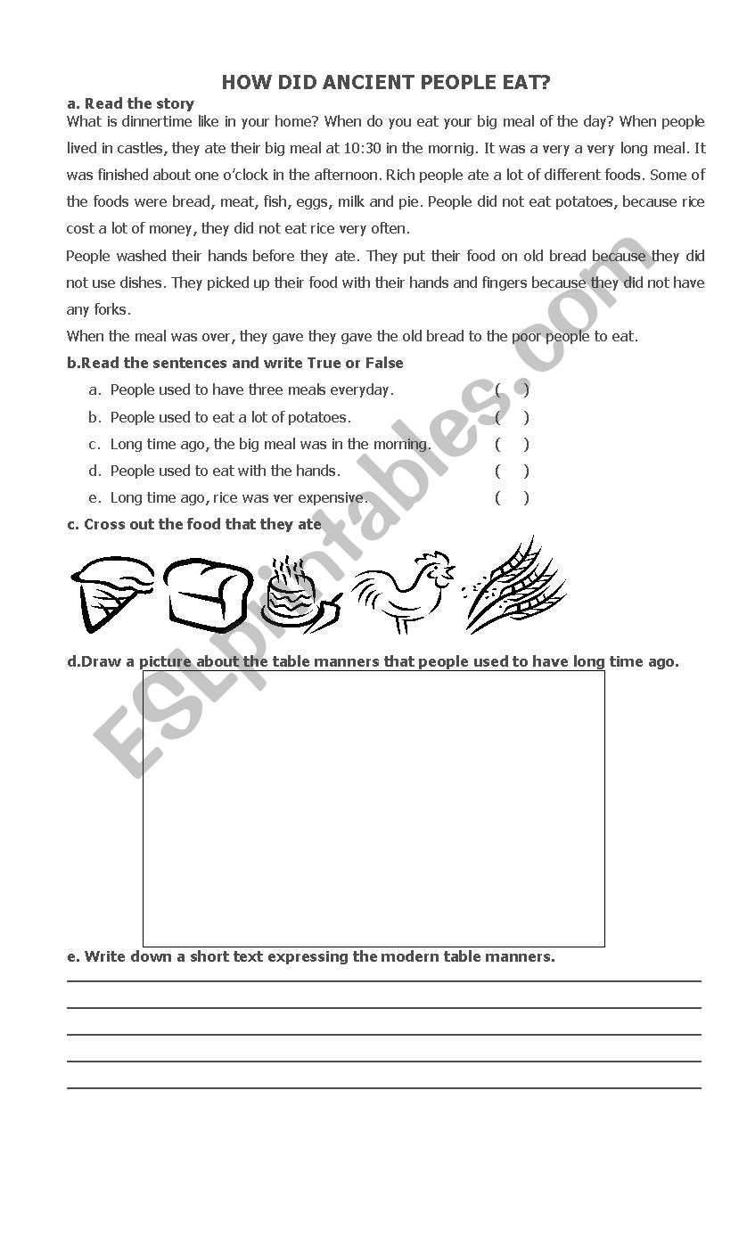 How did ancient people eat? worksheet