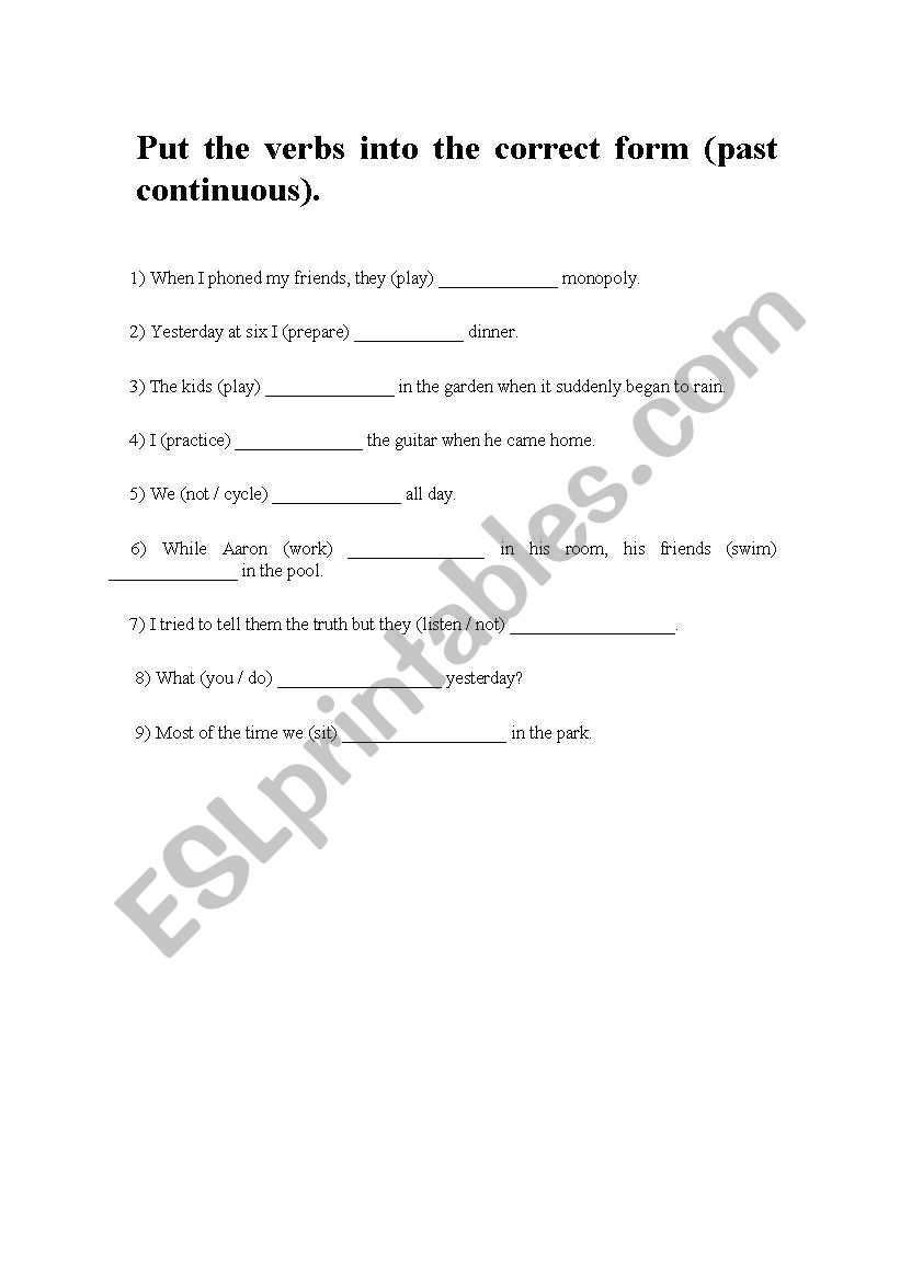past continuous worksheet