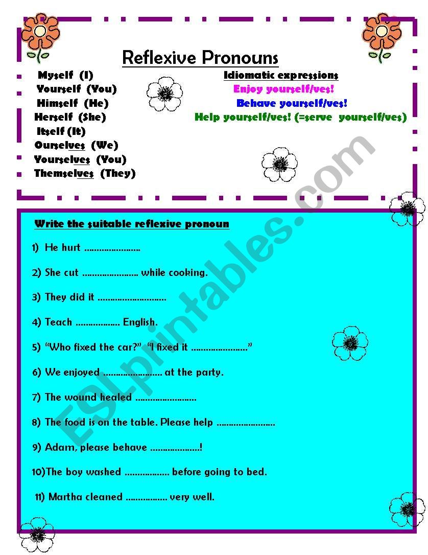 Reflexive pronouns worksheet