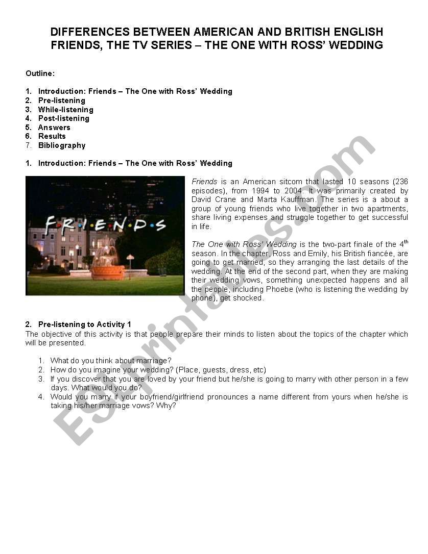 DIFFERENCES BETWEEN AMERICAN AND BRITISH ENGLISH FRIENDS, THE TV SERIES â€“ THE ONE WITH ROSSâ€™ WEDDING