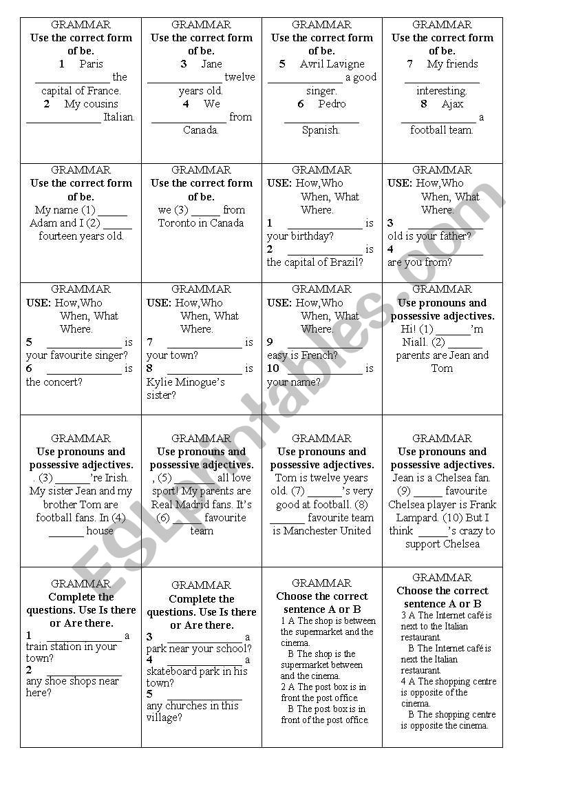 Grammar and vocabulary review worksheet