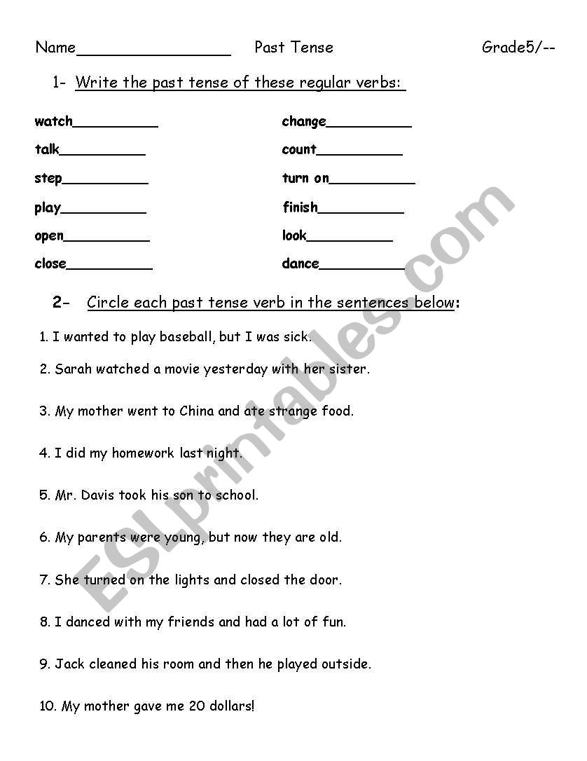 past tense worksheet