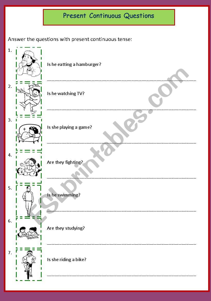 Present continuous questions worksheet