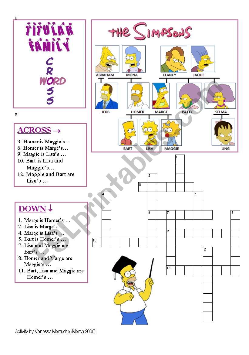 Titular Family Vocabulary with the Simpsons (Crossword 1)