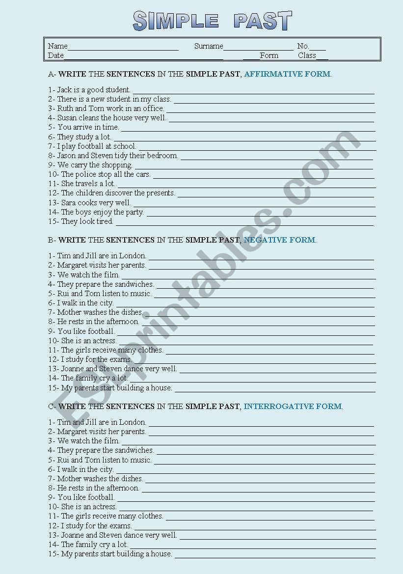 Simple Past worksheet