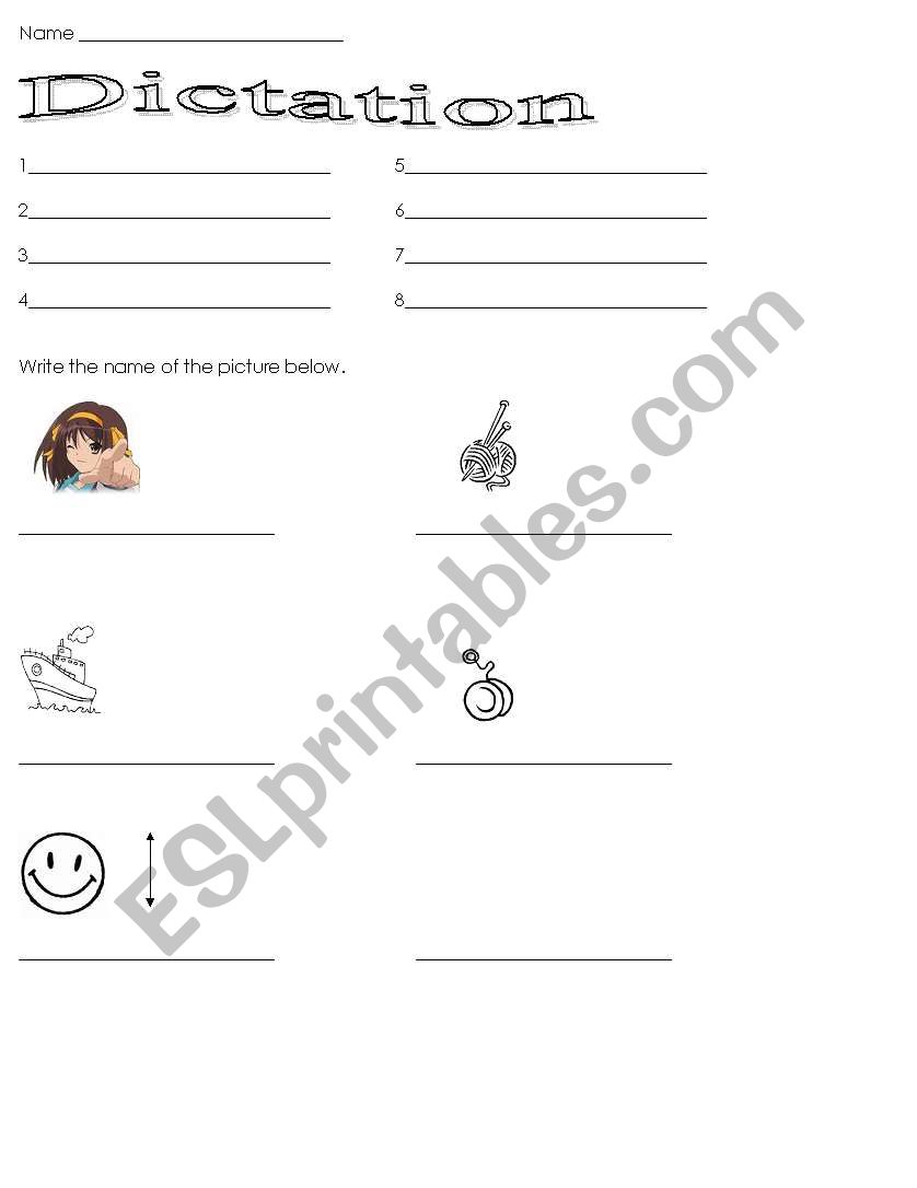 Dictation Y worksheet