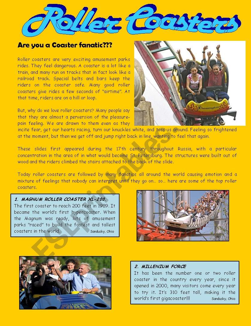 ARE YOU A COASTER FANATIC? worksheet