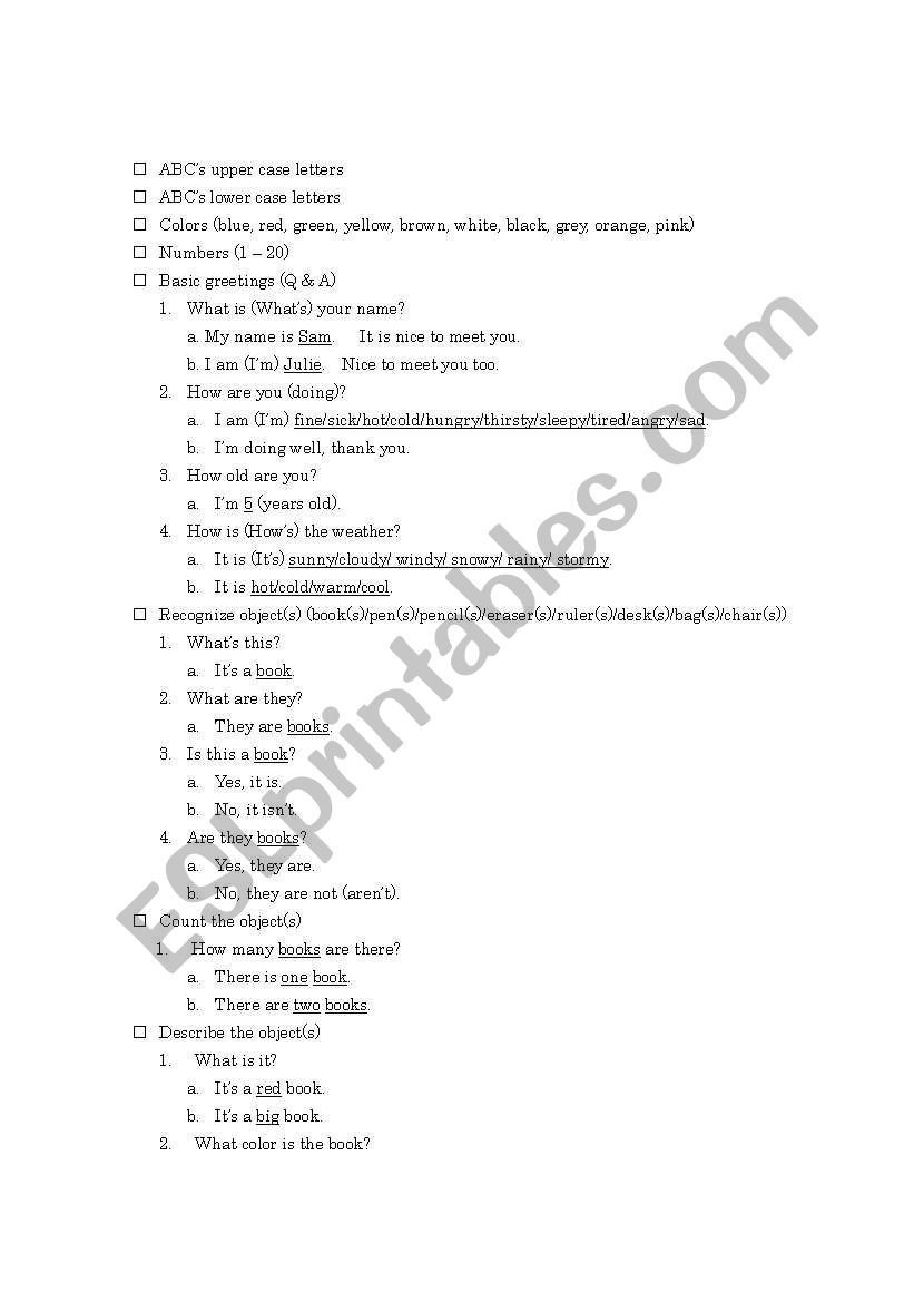 Progress Checklist worksheet