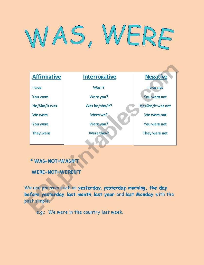 WAS/WERE worksheet