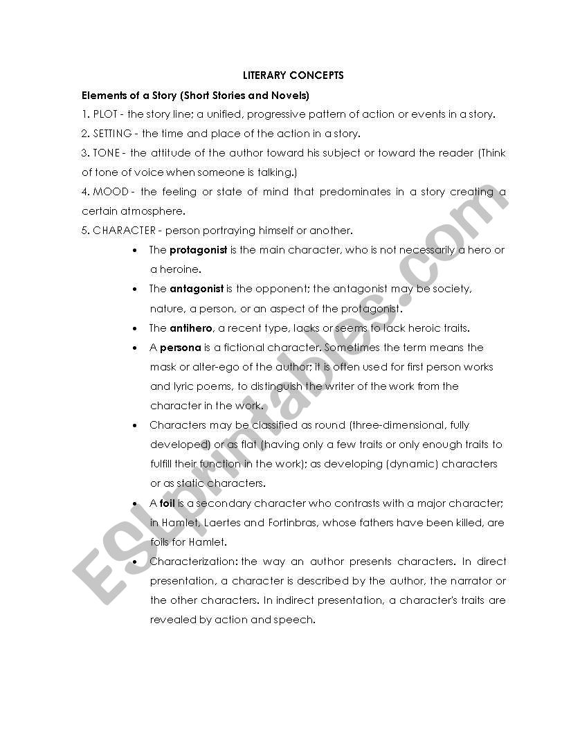 Literary concepts worksheet