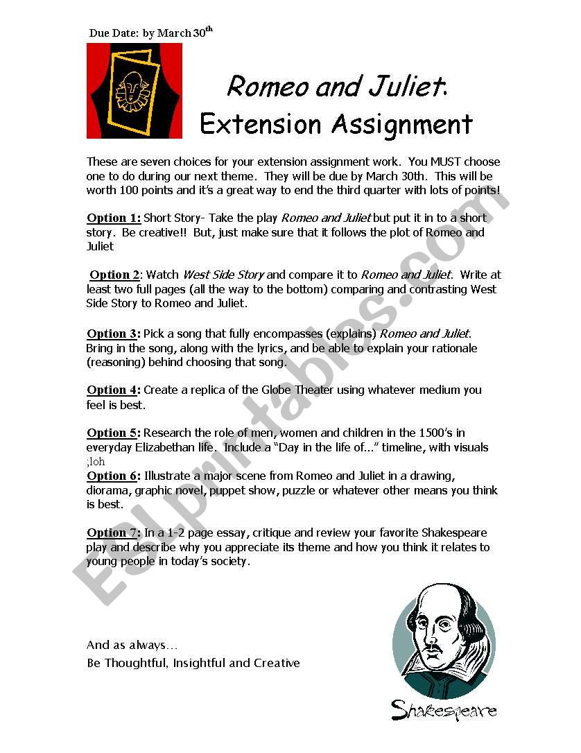 Romeo and Juliet extension assignment