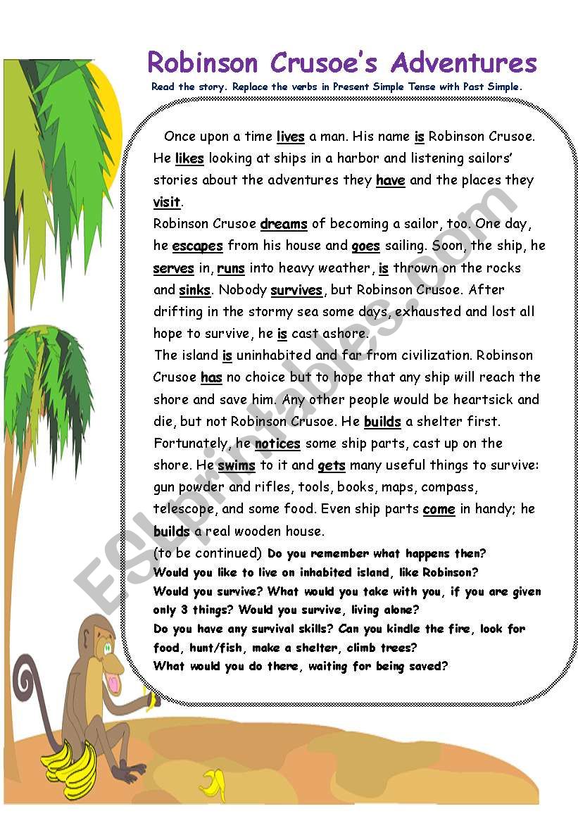 Robinson CrusoeÂ´s Adventures_reading comprehension and wordsearch