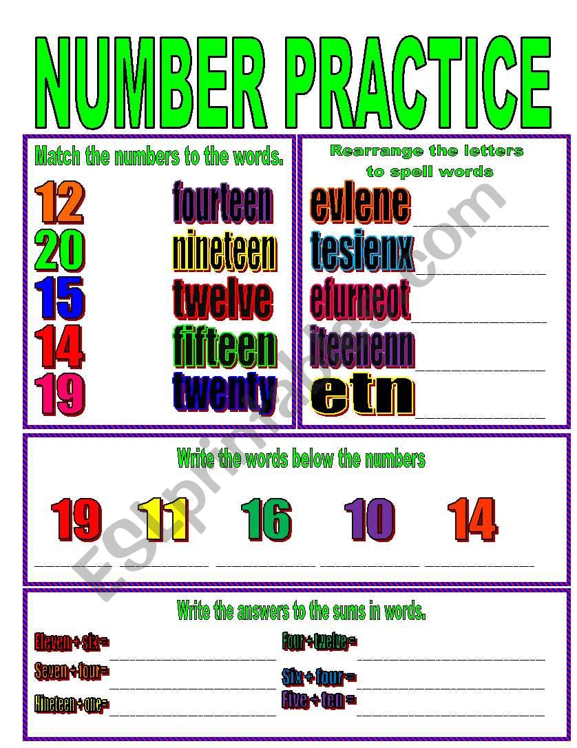 Numbers 10 - 20 worksheet