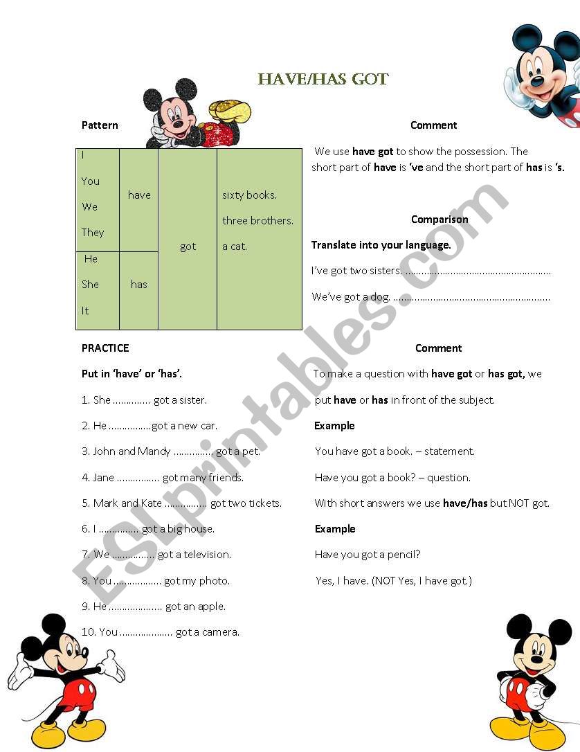 Have/Has worksheet