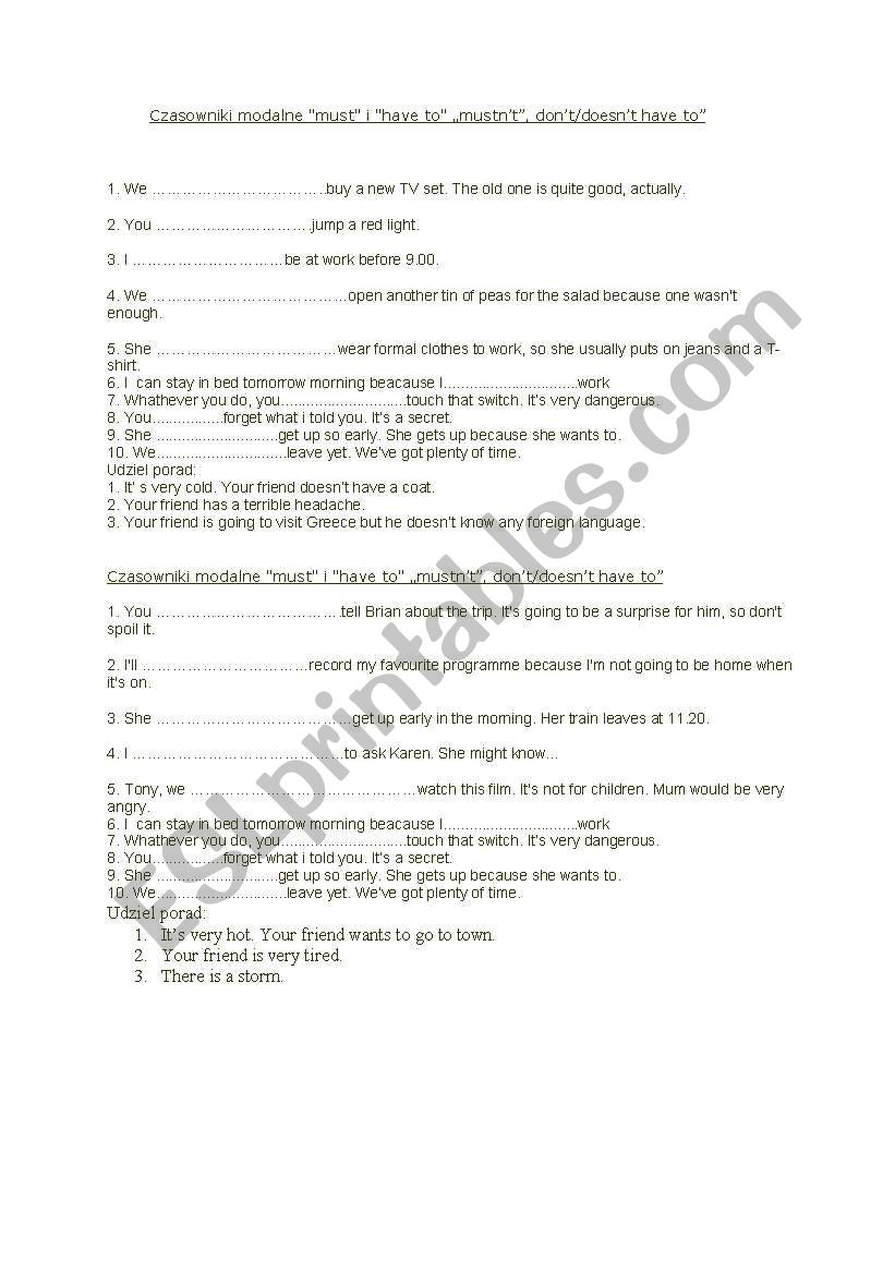 Modal verbs worksheet