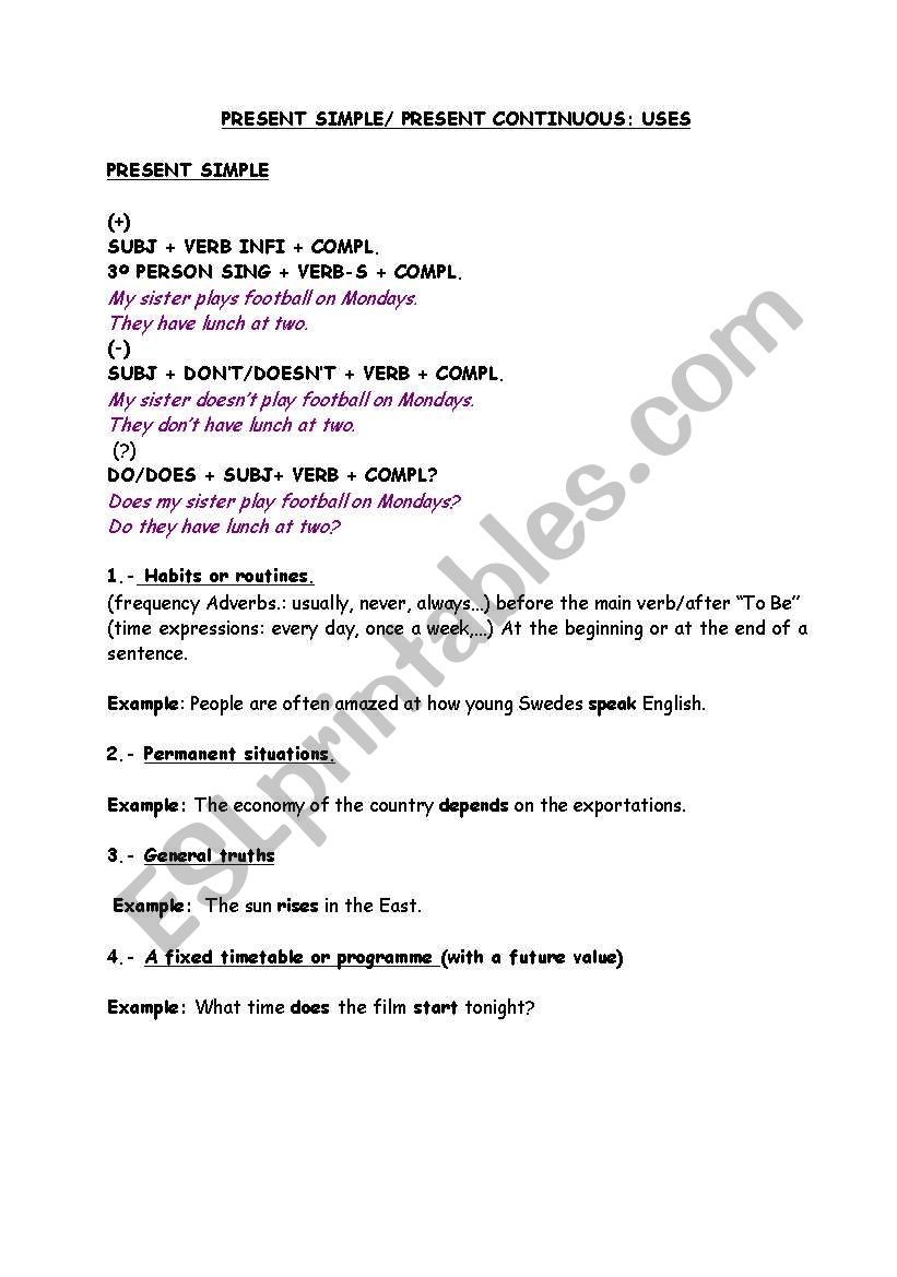 PRESENT SIMPLE AND PRESENT CONTINUOUS