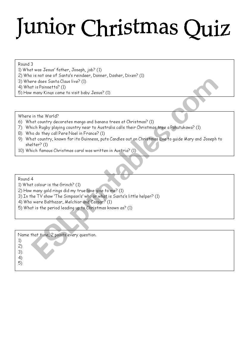 Junior Christmas Quiz worksheet