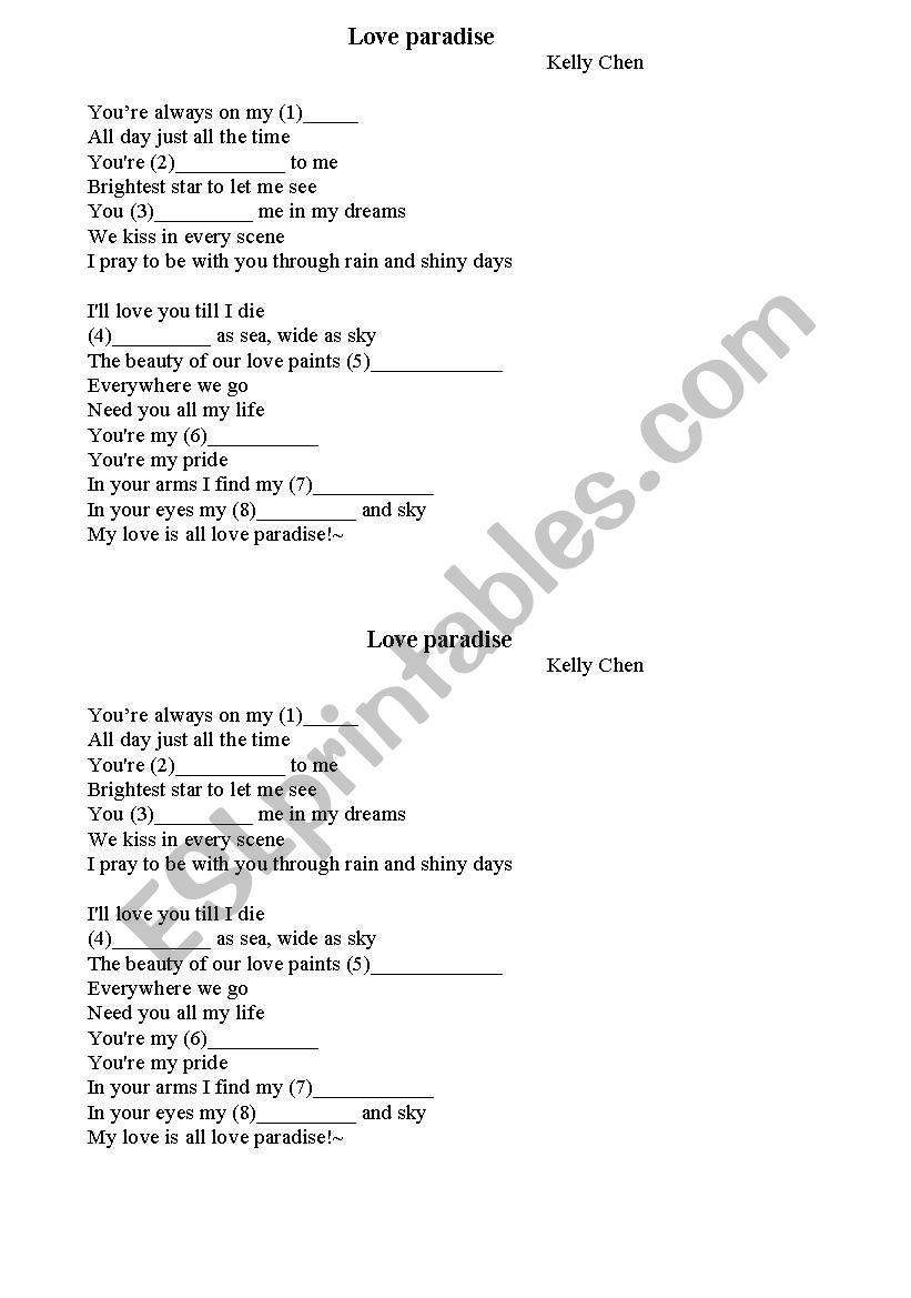 Love Paradise worksheet