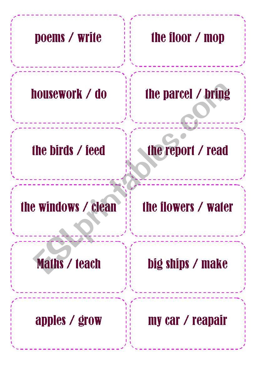 Passive voice game - 36 cards + dice