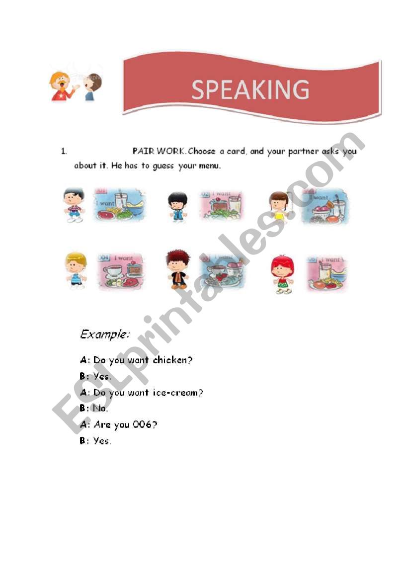 Conversation about food. worksheet