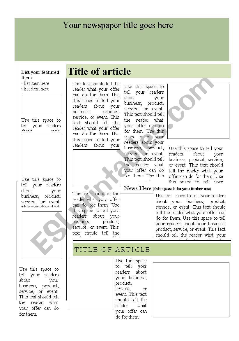 Newspaper template worksheet