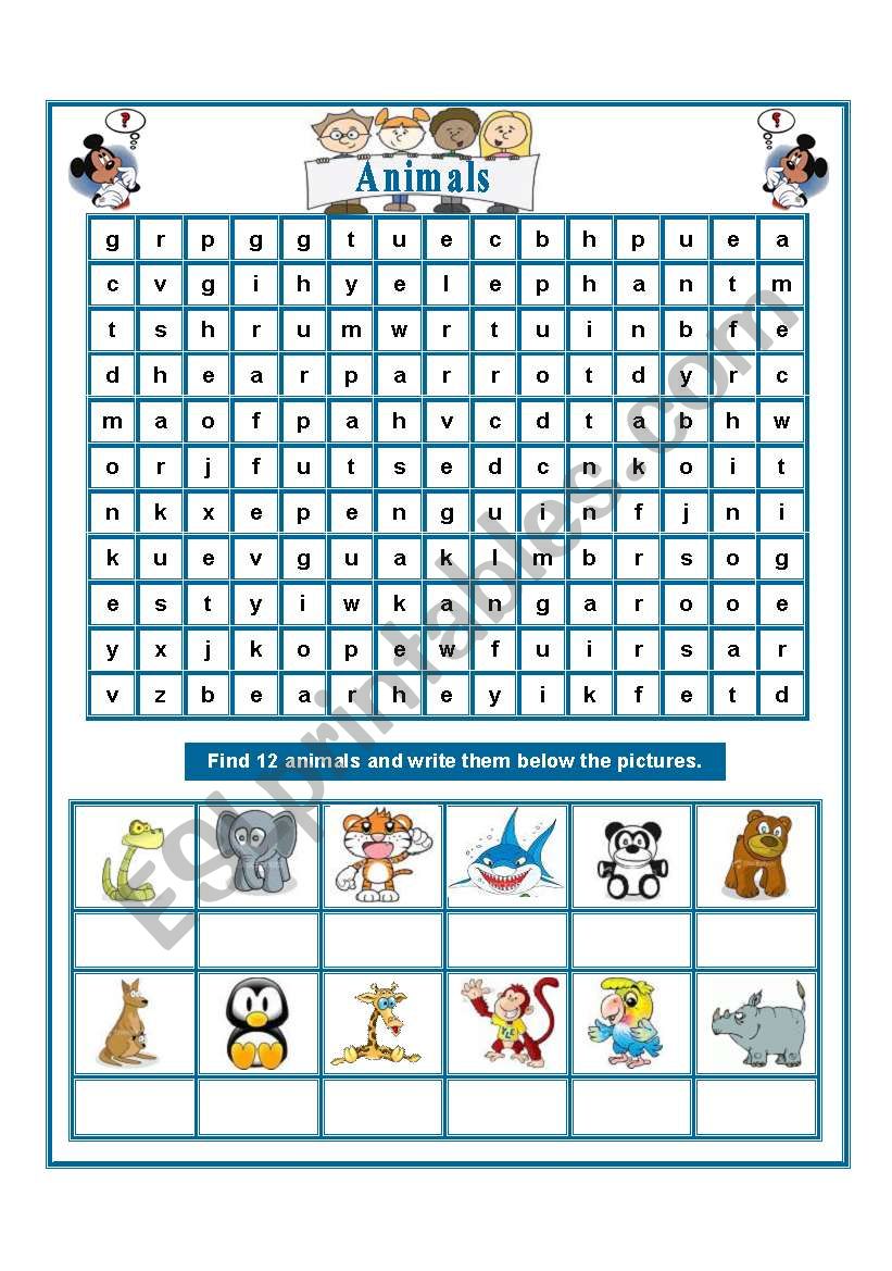 WILD ANIMALS WORDSEARCH worksheet