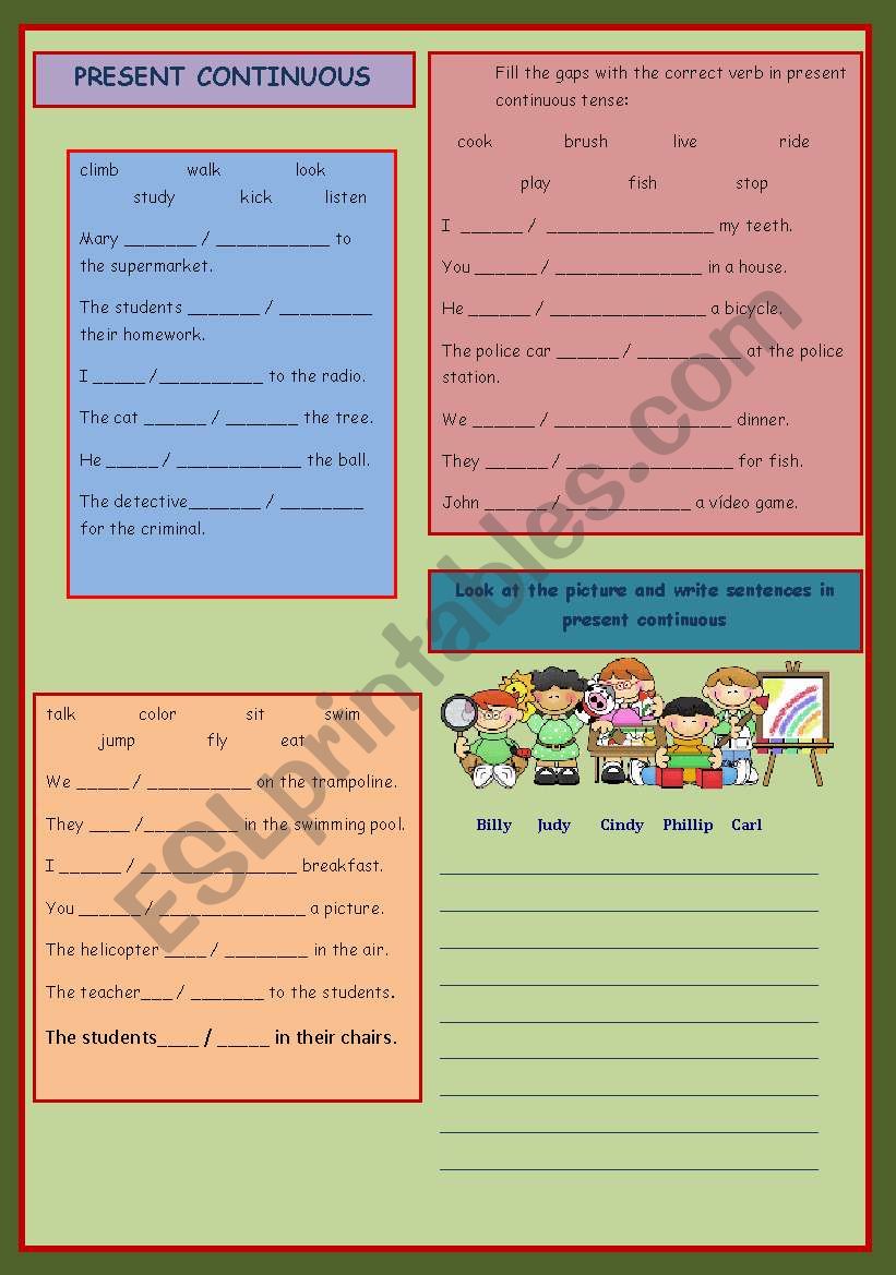 present continuous affirmative elementary