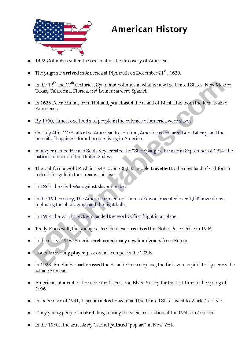 American History FUN FACTS worksheet