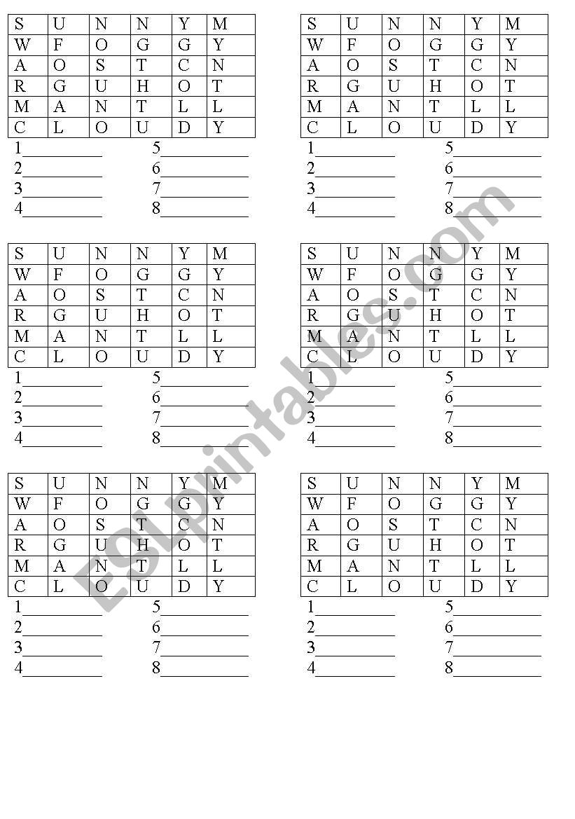 FIND WORDA ABOUT THE WEATHER worksheet