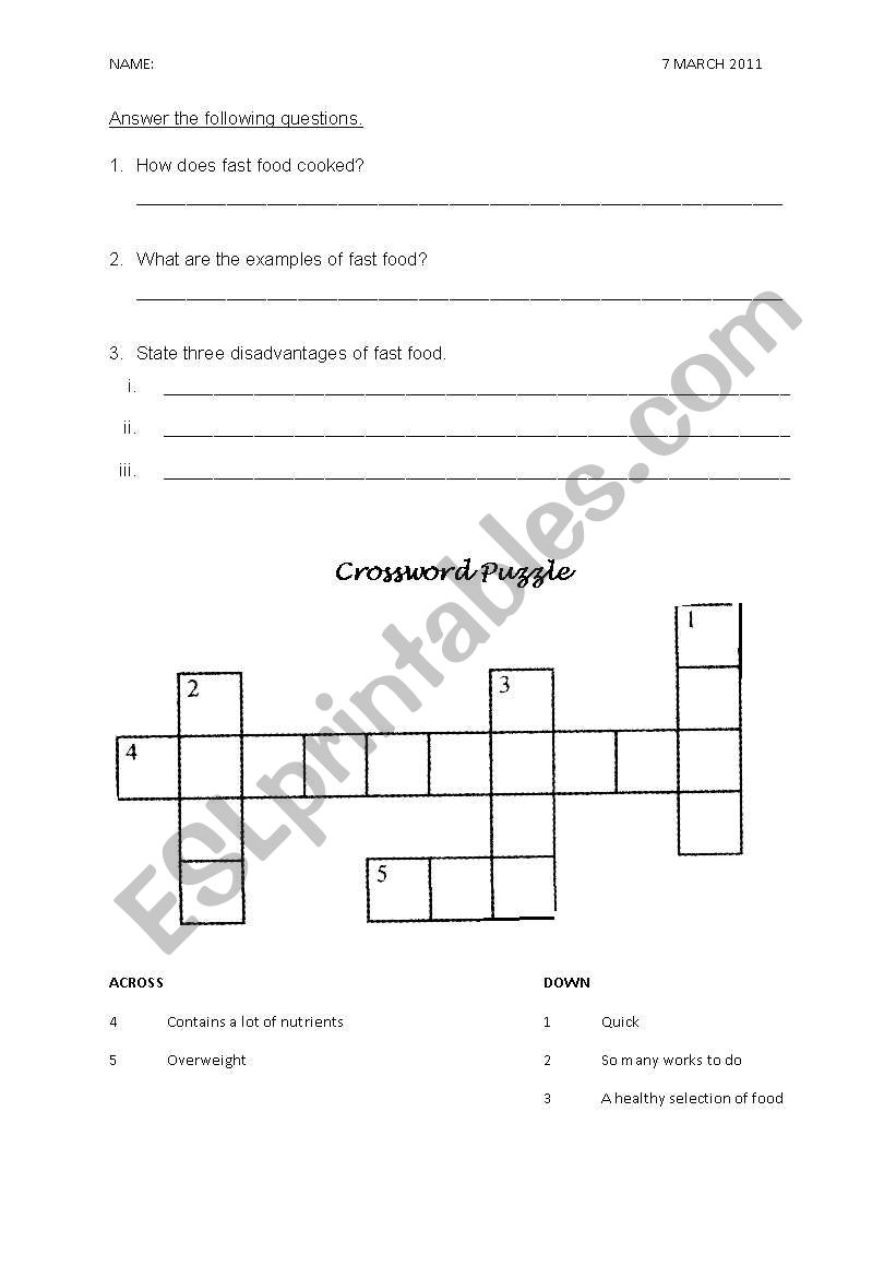 WORKSHEET OF FOOD (YEAR 5) worksheet