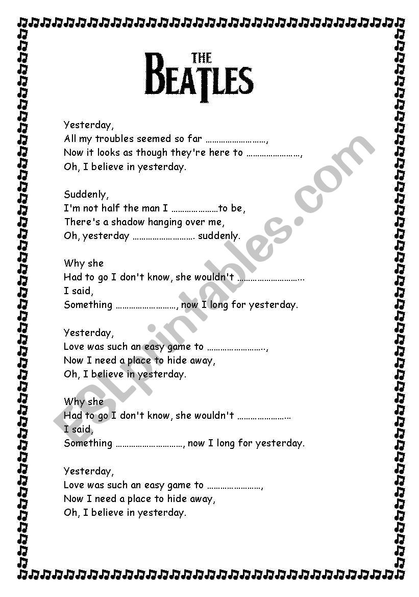 the beatles worksheet