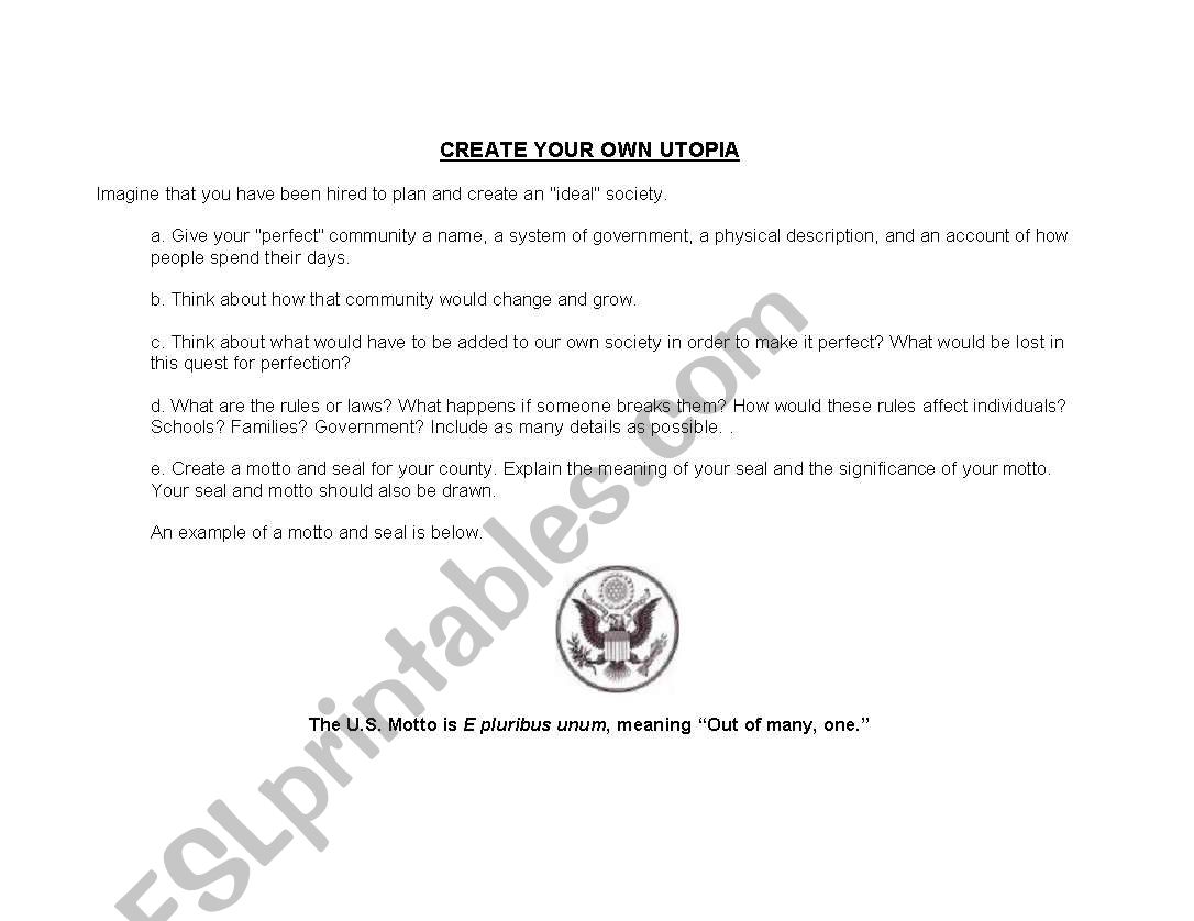 Utopia worksheet