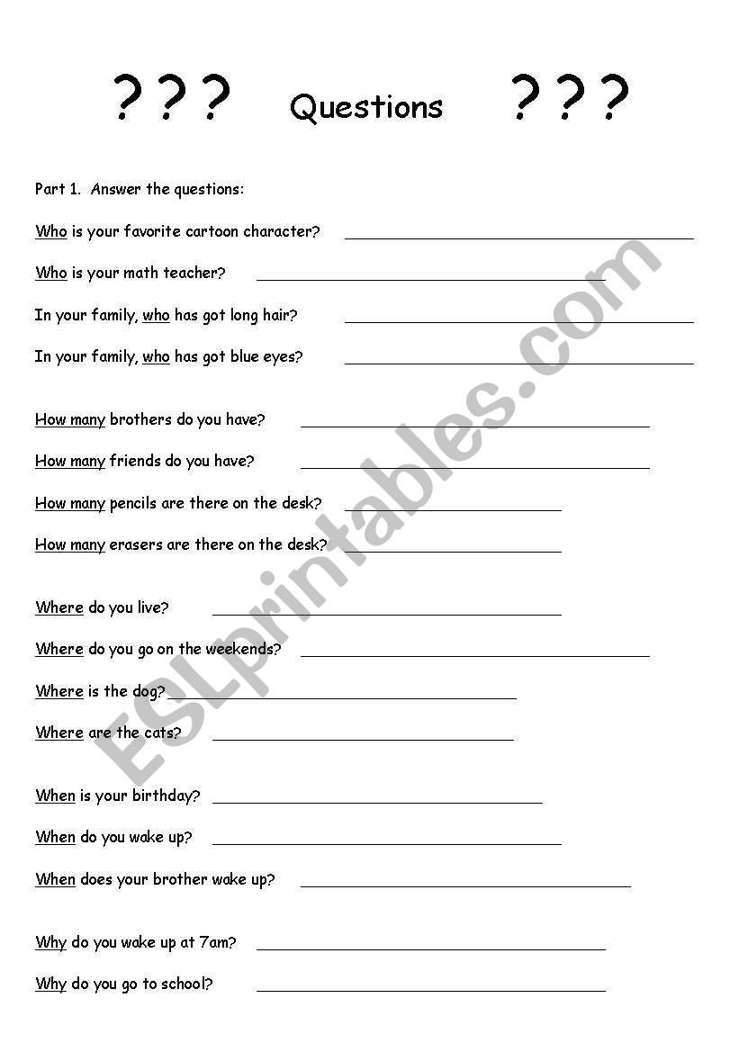 Questions worksheet